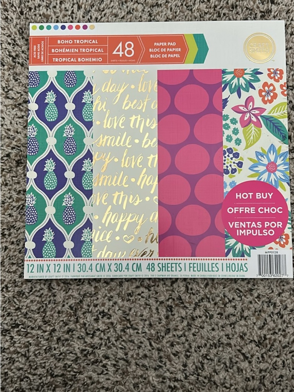 12x12 Scrapbook Paper Pad - Pink, Purple, Green, Gold, Blue Prints